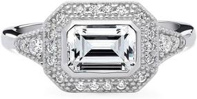 img 3 attached to 💍 BERRICLE Emerald Cut Cubic Zirconia CZ Halo Art Deco East-West Promise Wedding Engagement Ring 1.2 CTW - Rhodium Plated Sterling Silver