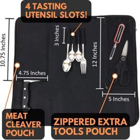 img 3 attached to Premium Padded Chef Knife Bag with 8+ Slots - Holds 8 Knives, Meat Cleaver, Knife Steel, Utensils, and Tools! Durable Knife Carrier with Name Card Holder and Bonus Zipped Pouch - Bag Only
