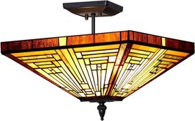 img 3 attached to 💡 14-Inch Capulina Tiffany Flush Mount Pendant Light – Stained Glass Hanging Lamp for Living Room Bedroom Hallway