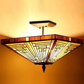 img 2 attached to 💡 14-Inch Capulina Tiffany Flush Mount Pendant Light – Stained Glass Hanging Lamp for Living Room Bedroom Hallway