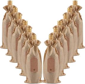 img 4 attached to 🍷 ABOAT 10 Pack Jute Burlap Wine Bags, Drawstring Wine Bottle Covers with Tags for Christmas, Wedding, Travel, Birthday, Holiday Party - Natural