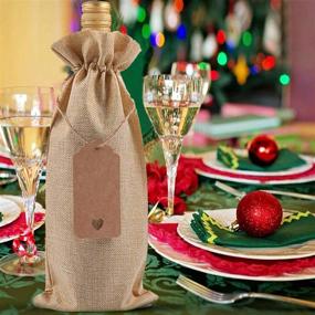 img 1 attached to 🍷 ABOAT 10 Pack Jute Burlap Wine Bags, Drawstring Wine Bottle Covers with Tags for Christmas, Wedding, Travel, Birthday, Holiday Party - Natural