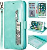 📱 stylish iphone 7 plus/8 plus wallet case for women - kudex flip leather magnetic zipper pocket purse with stand and card slots (green) logo