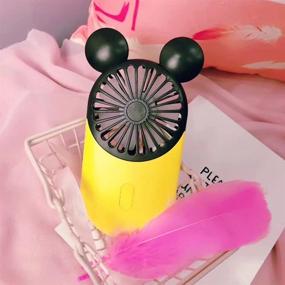img 1 attached to Kbinter Cute Personal Mini Fan: USB Rechargeable with LED Light, 3 Adjustable Speeds, Portable Holder - Ideal for Indoor and Outdoor Activities - Cute Mouse Design (Yellow)
