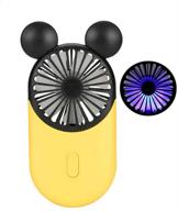 kbinter cute personal mini fan: usb rechargeable with led light, 3 adjustable speeds, portable holder - ideal for indoor and outdoor activities - cute mouse design (yellow) logo