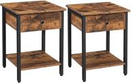 🛋️ set of 2 industrial nightstands with drawer and storage shelf, 2-tier end table, wood accent table with metal frame, easy assembly, rustic brown and black - hoobro bf40bzp201 logo