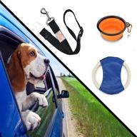 🐾 convenient and versatile pet travel essential kit: b-comfort dog car seat belt, collapsible bowl, frisbee toy logo