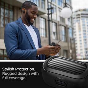 img 1 attached to 🎧 Spigen Rugged Armor для чехла Bose QuietComfort Earbuds (2020) - матовый черный: идеальная защита и стиль