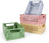 📦 set of 4 small plastic shelf storage baskets – foldable, durable, and reliable organizer crates. perfect for organizing home, kitchen, classroom, office, and bathroom (dimensions: 5.9 x 3.8 x 2.2 inches) логотип