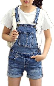 img 4 attached to 👖 Girly Chic: Trendsetting Distressed BF Jeans Cotton Denim Bib Overalls for Little & Big Kids - Perfect Summer Shortalls!