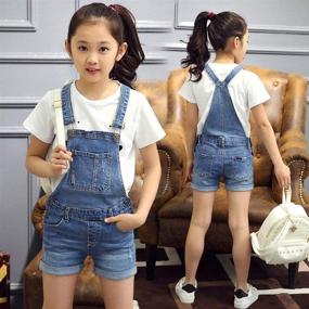 img 3 attached to 👖 Girly Chic: Trendsetting Distressed BF Jeans Cotton Denim Bib Overalls for Little & Big Kids - Perfect Summer Shortalls!