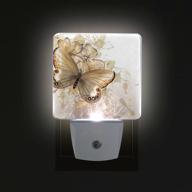 🌼 lorvies floral background with butterfly led night light - auto sensor dusk to dawn, decorative plug-in for bedroom, bathroom, kitchen, hallway, stairs, baby's room - energy saving logo