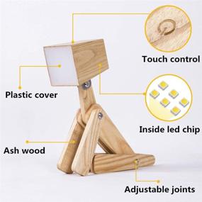 img 3 attached to HROOME Modern Adjustable Wooden Touch Sensor Table Lamp with Night Light for Bedroom Office Kids - Dimmable in Warm White 2800-3200k