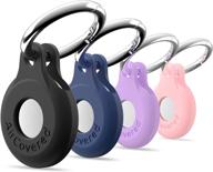 🔑 4 pack airtag case with keychain loop ring holder - aircovered, compatible with apple air tags, anti-lost airtag cover accessories for key-ring, backpack, dog or cat collar - black, blue, purple, pink logo