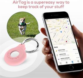 img 2 attached to 🔑 4 Pack AirTag Case with Keychain Loop Ring Holder - Aircovered, Compatible with Apple Air Tags, Anti-Lost AirTag Cover Accessories for Key-Ring, Backpack, Dog or Cat Collar - Black, Blue, Purple, Pink