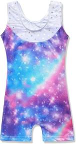 img 3 attached to 🦄 Girls Gymnastics Unicorn Leotard: Athletic Dance Wear in Shiny Rainbow Blue and Hotpink