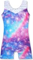 🦄 girls gymnastics unicorn leotard: athletic dance wear in shiny rainbow blue and hotpink логотип