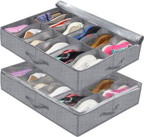 img 4 attached to 👠 Onlyeasy Underbed Shoe Storage Container - Pack of 2, Herringbone Grey Print, 24 Pairs Capacity, Breathable & Flexible Zippered Design