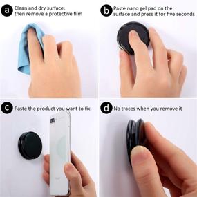 img 2 attached to 📱 4 Pieces Nano Gel Pad Nano Magic Stickers Reusable Phone Holder Nano Casual Paste for Home, Car, Office Storage of Small Devices and Items (Black, White)