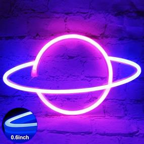 img 3 attached to Vibrant TURNMEON Planet Neon Lights for Wall Decor - USB/Battery Powered Blue-Pink LED Signs for Kids, Teens, Christmas, Valentine's, Home, Bedroom, Birthday Party Decorations