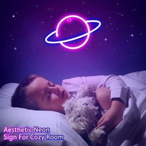 img 1 attached to Vibrant TURNMEON Planet Neon Lights for Wall Decor - USB/Battery Powered Blue-Pink LED Signs for Kids, Teens, Christmas, Valentine's, Home, Bedroom, Birthday Party Decorations