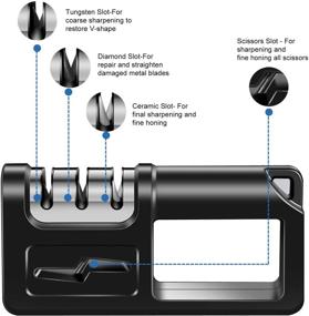 img 3 attached to 🔪 4-в-1 нож для охоты и резки на открытом воздухе с точилками для ножниц - QYQOQU точилка для кухонных ножей для безопасной заточки ножей с алмазным, керамическим и вольфрамовым покрытием