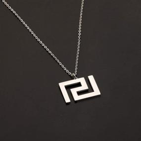 img 2 attached to Greek Key Meander Pendant: Stainless Steel Jewelry, Geometric Emblem Charm Necklace