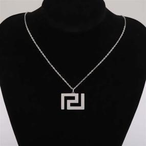 img 1 attached to Greek Key Meander Pendant: Stainless Steel Jewelry, Geometric Emblem Charm Necklace