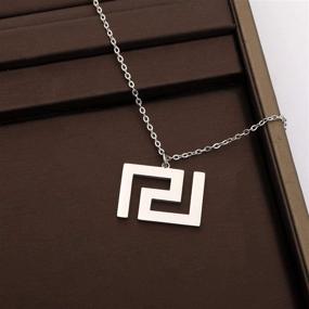 img 3 attached to Greek Key Meander Pendant: Stainless Steel Jewelry, Geometric Emblem Charm Necklace