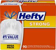 hefty strong tall 13 gallon kitchen trash bags, white, unscented - pack of 90 logo