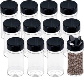 img 4 attached to Set of 12 Plastic Spice Jars with Black Caps - 5.5oz/170ml Containers 🌶️ for Storing Spice Herbs, Powders, and More - Lined Caps for Secure and Safe Storage