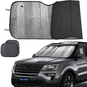 img 4 attached to 🌞 Premium Windshield Sun Shade by Big Hippo - Keep Your Vehicle Cool and Protected from Sun Heat, Glare, and Harmful UV Rays - Silver/Black (Size: 55.16X 27.5inch)