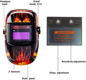 img 3 attached to 🔥 DEKOPRO Solar-Powered Auto Darkening Welding Helmet with Adjustable Shade Range 4/9-13 and Flaming Skull Design