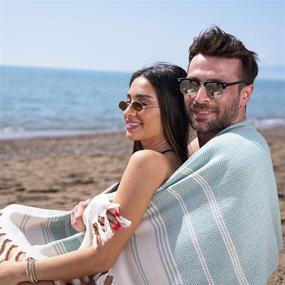 img 2 attached to 🏖️ Turkish Beach Towel: 100% Cotton, Prewashed, 38 x 71 Inches, Quick Dry, Sand Free, Lightweight - Aqua Blue