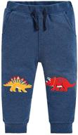 eulla boy's cartoon print pants: dinosaur pattern jogger cotton trousers with pockets logo