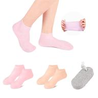 moisturizing socks: aloe-infused foot spa gel silicone socks (2 pairs) for women - repair dry feet, cracked heels, soften rough skin, eliminate calluses, with pumice stone logo