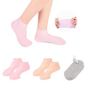 img 4 attached to Moisturizing Socks: Aloe-infused Foot Spa Gel Silicone Socks (2 Pairs) for Women - Repair Dry Feet, Cracked Heels, Soften Rough Skin, Eliminate Calluses, with Pumice Stone