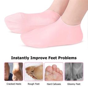 img 3 attached to Moisturizing Socks: Aloe-infused Foot Spa Gel Silicone Socks (2 Pairs) for Women - Repair Dry Feet, Cracked Heels, Soften Rough Skin, Eliminate Calluses, with Pumice Stone