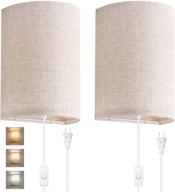 avv modern wall sconces: 2 pack plug-in wall lamp with 3 color temperature bulb, on/off switch, and fabric linen shade – no wiring required for perfect bedroom lighting логотип