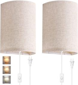 img 4 attached to AVV Modern Wall Sconces: 2 Pack Plug-in Wall Lamp with 3 Color Temperature Bulb, On/Off Switch, and Fabric Linen Shade – No Wiring Required for Perfect Bedroom Lighting