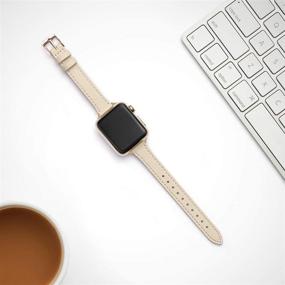 img 1 attached to 👉 STIROLL Тонкие кожаные браслеты: браслет из верхней зернистой кожи для Apple Watch SE Series 6/5/4/3/2/1 - бежевый с золотом, 38 мм/40 мм