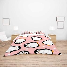 img 3 attached to 🐧 Adorable Penguin-Themed Duvet Cover Set for Queen Size Beds - Includes 3 Pieces: Soft Quilt Comforter Cover and 2 Pillowcases - Perfect Bedding Set for Kids Girls