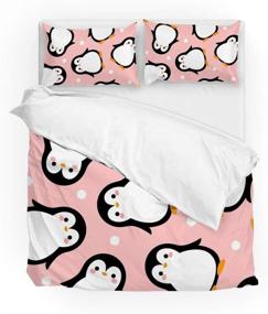 img 4 attached to 🐧 Adorable Penguin-Themed Duvet Cover Set for Queen Size Beds - Includes 3 Pieces: Soft Quilt Comforter Cover and 2 Pillowcases - Perfect Bedding Set for Kids Girls