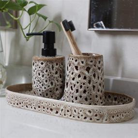 img 3 attached to 🛁 Homede Ceramic Bathroom Accessories Set: 5-Piece Toothbrush Holder, Soap Dispenser, Cup, Toilet Brush & Tray