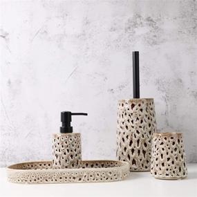 img 4 attached to 🛁 Homede Ceramic Bathroom Accessories Set: 5-Piece Toothbrush Holder, Soap Dispenser, Cup, Toilet Brush & Tray