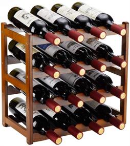 img 4 attached to Бамбуковый винный стеллаж - держатель для 4 уровней бутылок | Вмещает 16 бутылок для домашней кухни, столовой, кладовой, шкафа, бара