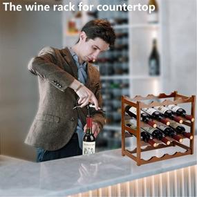 img 3 attached to Бамбуковый винный стеллаж - держатель для 4 уровней бутылок | Вмещает 16 бутылок для домашней кухни, столовой, кладовой, шкафа, бара