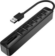 🔌 idsonix usb hub: 8-in-1 data hub with 6 usb ports, 2 sd & tf card reader combo - for laptops, tablets, pc, imac, macbook, windows, linux, sd, sdxc, tf cards, and more (black, 15cm) logo