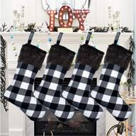 🎅 senneny christmas stockings: 4 pack 18" black white buffalo plaid with plush faux fur cuff - perfect for family christmas holiday party decorations! logo