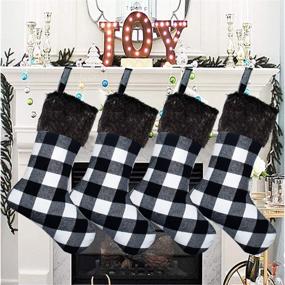 img 4 attached to 🎅 Senneny Christmas Stockings: 4 Pack 18" Black White Buffalo Plaid with Plush Faux Fur Cuff - Perfect for Family Christmas Holiday Party Decorations!